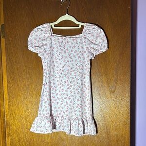 SHEIN White Puff Sleeve Ruffled Dress